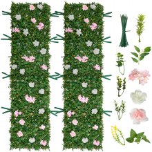 VEVOR Jardín Vertical Artificial 61 x 243,8 cm, Panel Decorativo de Pared 2 Unidades, Hojas Verdes y Flores Rosadas y Blancas, Planta de Decoración para Bodas Fiestas Exterior Interior Terraza Hogar