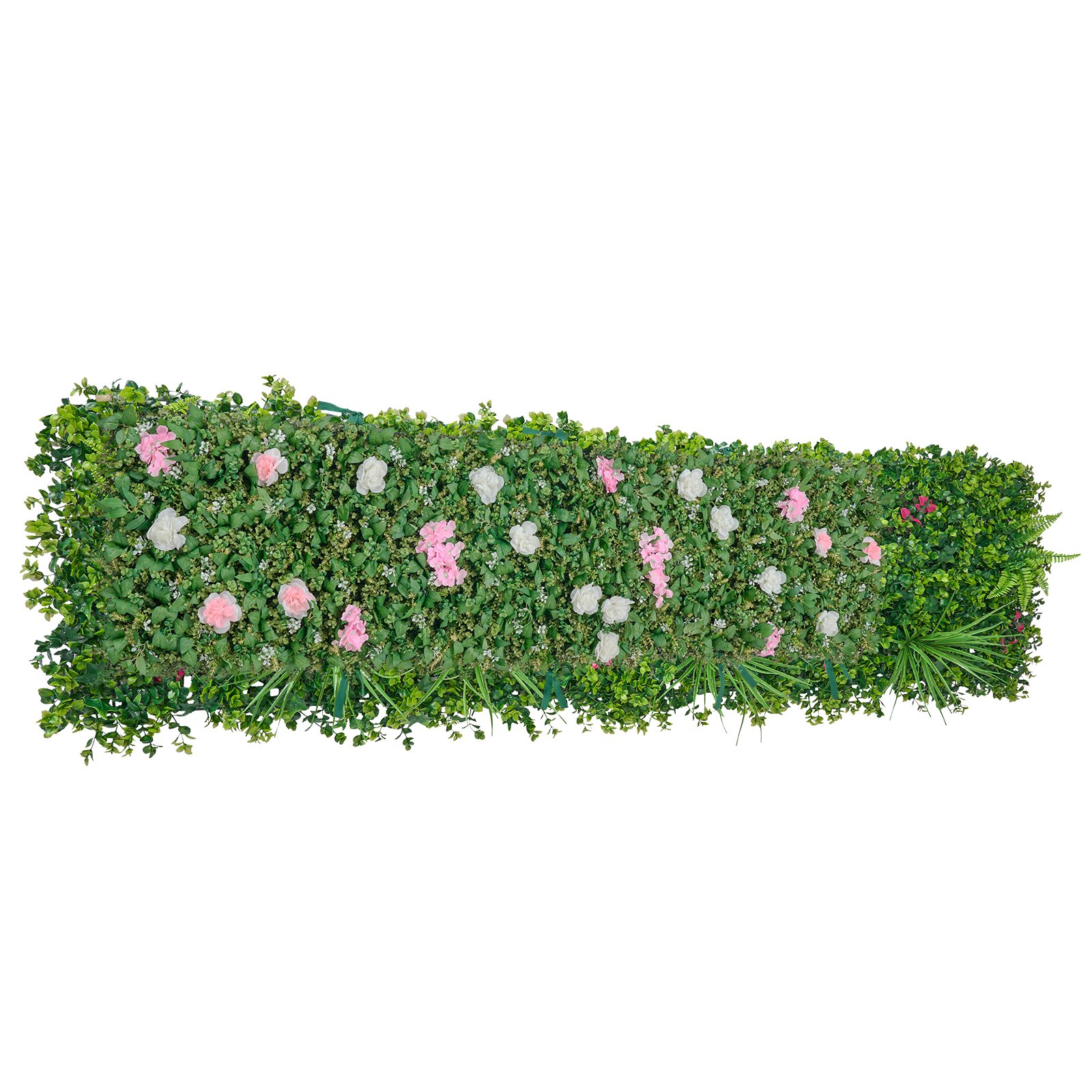 VEVOR Jardín Vertical Artificial 61 x 243,8 cm, Panel Decorativo de Pared 2 Unidades, Hojas Verdes y Flores Rosadas y Blancas, Planta de Decoración para Bodas Fiestas Exterior Interior Terraza Hogar