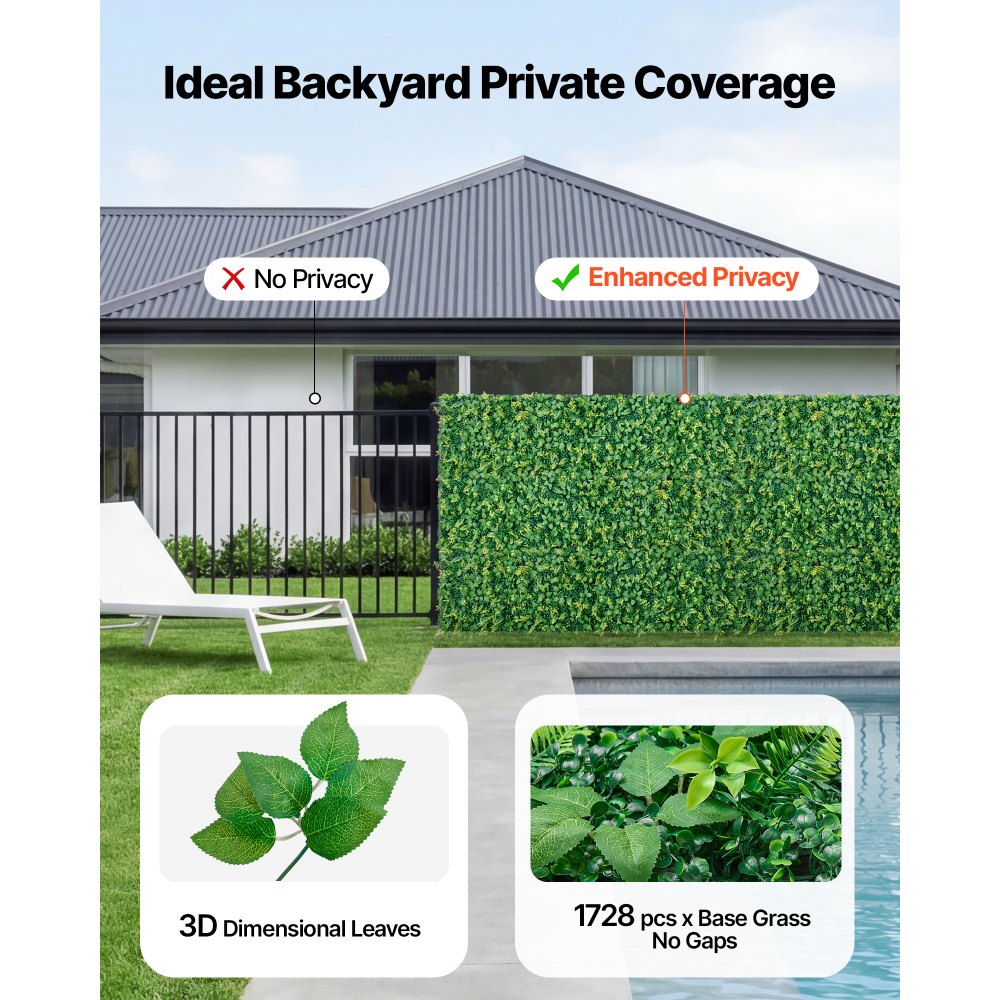 VEVOR Jardín Vertical Artificial 61 x 243,8 cm, Panel Decorativo de Pared 4 Unidades, Hojas de Boj Selváticas, Pantalla de Privacidad, Decoración para Bodas Exterior Interior Terraza Hogar Oficina