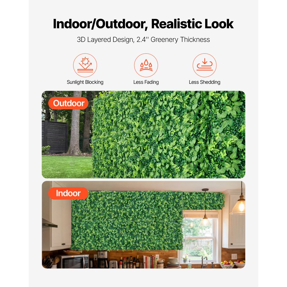 VEVOR Jardín Vertical Artificial 61 x 243,8 cm, Panel Decorativo de Pared 4 Unidades, Hojas de Boj Selváticas, Pantalla de Privacidad, Decoración para Bodas Exterior Interior Terraza Hogar Oficina