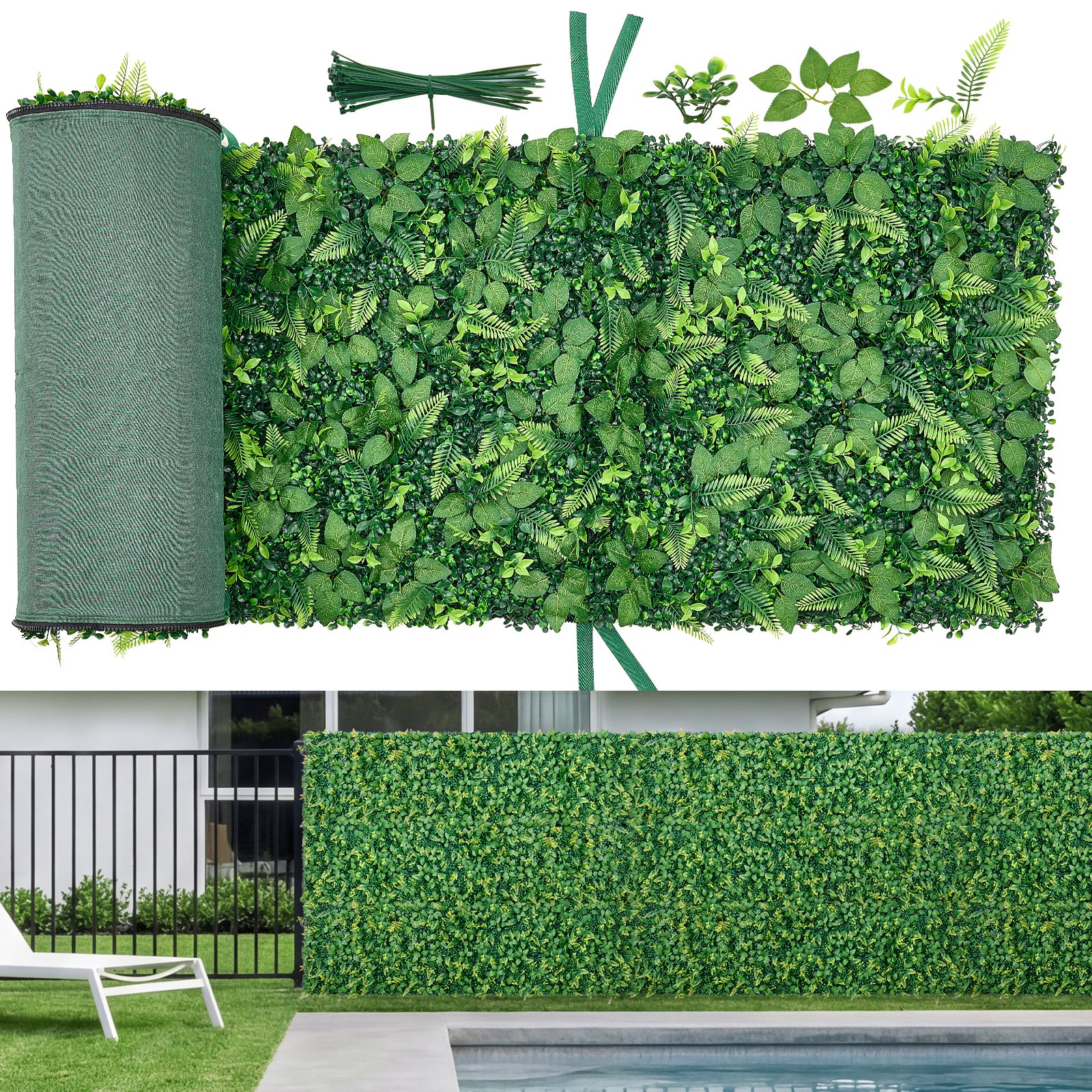 VEVOR Jardín Vertical Artificial 61 x 243,8 cm, Panel Decorativo de Pared 4 Unidades, Hojas de Boj Selváticas, Pantalla de Privacidad, Decoración para Bodas Exterior Interior Terraza Hogar Oficina