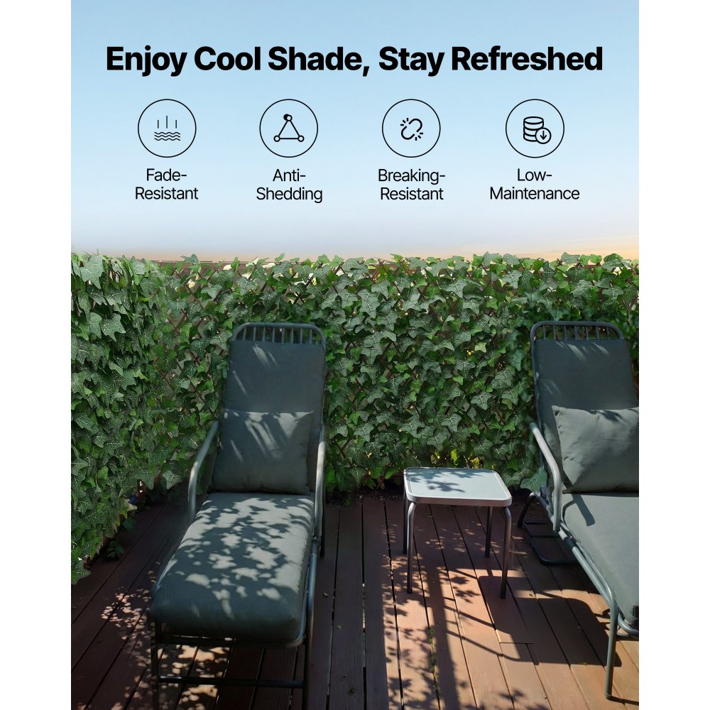 VEVOR Seto Artificial 63,5 x 320 cm 1 Unidad, Valla Decorativa de Hiedra Artificial, Malla de Hojas Verdes, con 50 Bridas de Plástico, Pantalla de Privacidad para Jardín Balcón Ático Terraza Piscina