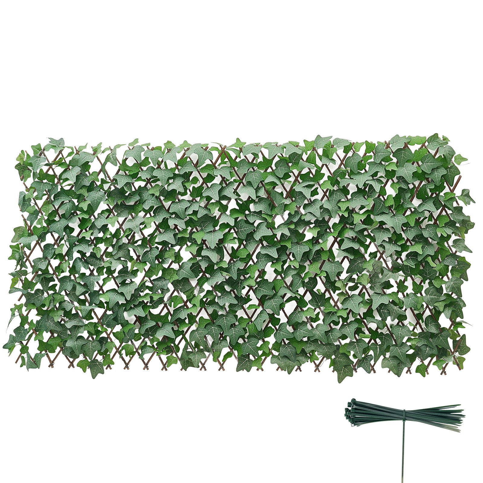 VEVOR Seto Artificial 63,5 x 320 cm 1 Unidad, Valla Decorativa de Hiedra Artificial, Malla de Hojas Verdes, con 50 Bridas de Plástico, Pantalla de Privacidad para Jardín Balcón Ático Terraza Piscina
