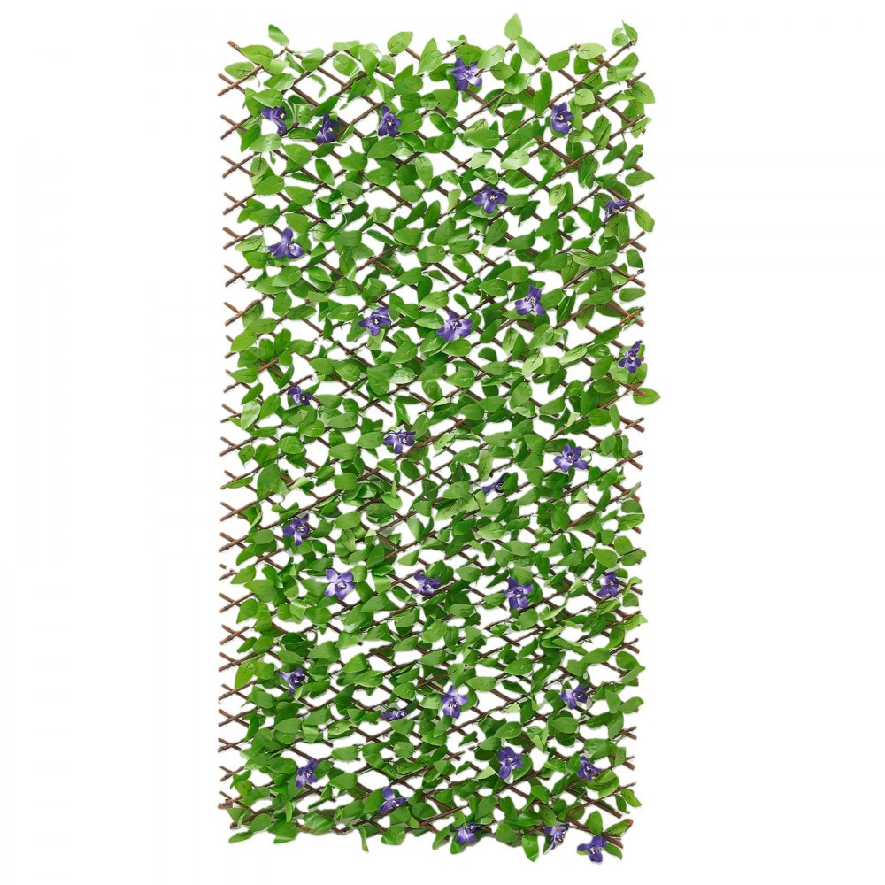 VEVOR Seto Artificial 64,9 x 310 cm, Valla Decorativa de Hiedra Artificial, 2 Unidades, con 50 Bridas, Hojas Verdes y Flores Moradas, Pantalla de Privacidad para Jardín Balcón Ático Terraza Piscina