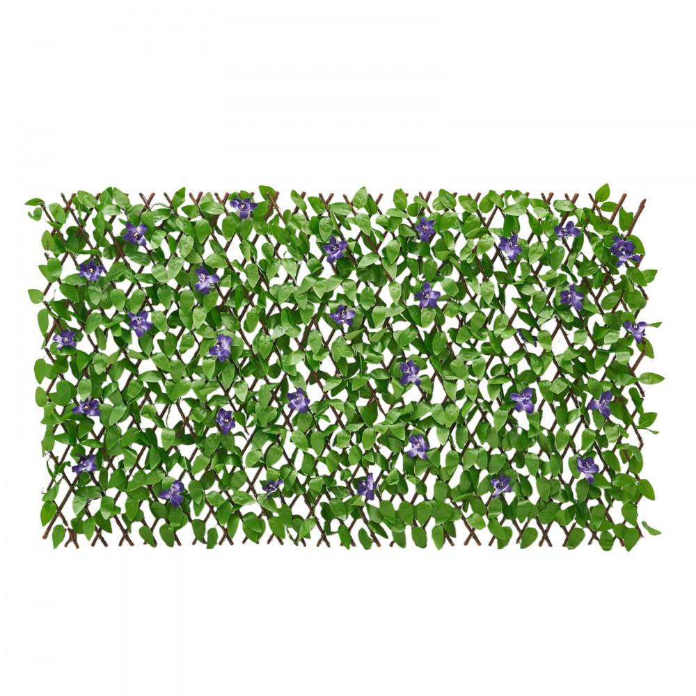 VEVOR Seto Artificial 64,9 x 310 cm, Valla Decorativa de Hiedra Artificial, 2 Unidades, con 50 Bridas, Hojas Verdes y Flores Moradas, Pantalla de Privacidad para Jardín Balcón Ático Terraza Piscina