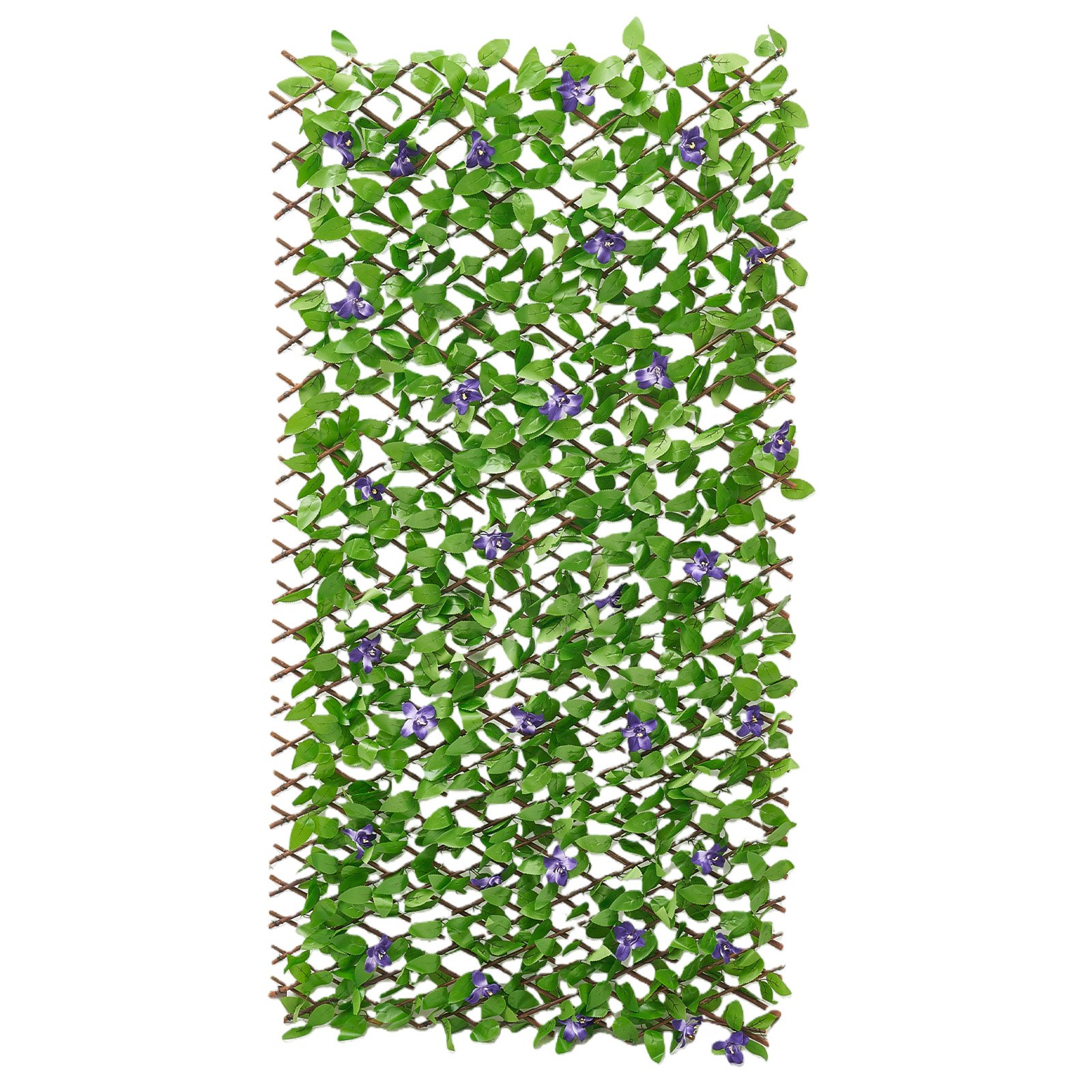 VEVOR Seto Artificial 64,9 x 310 cm, Valla Decorativa de Hiedra Artificial, 2 Unidades, con 50 Bridas, Hojas Verdes y Flores Moradas, Pantalla de Privacidad para Jardín Balcón Ático Terraza Piscina