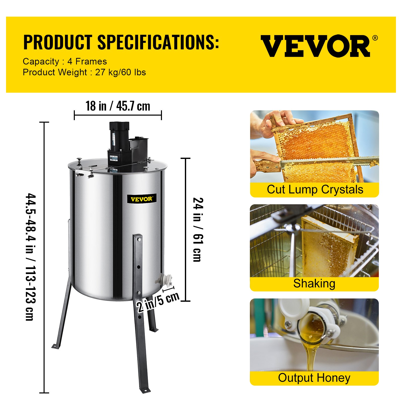 4 Cuadros Eléctrico Extractor De Miel Inoxidable Cuatro Cuadros Miel Familia