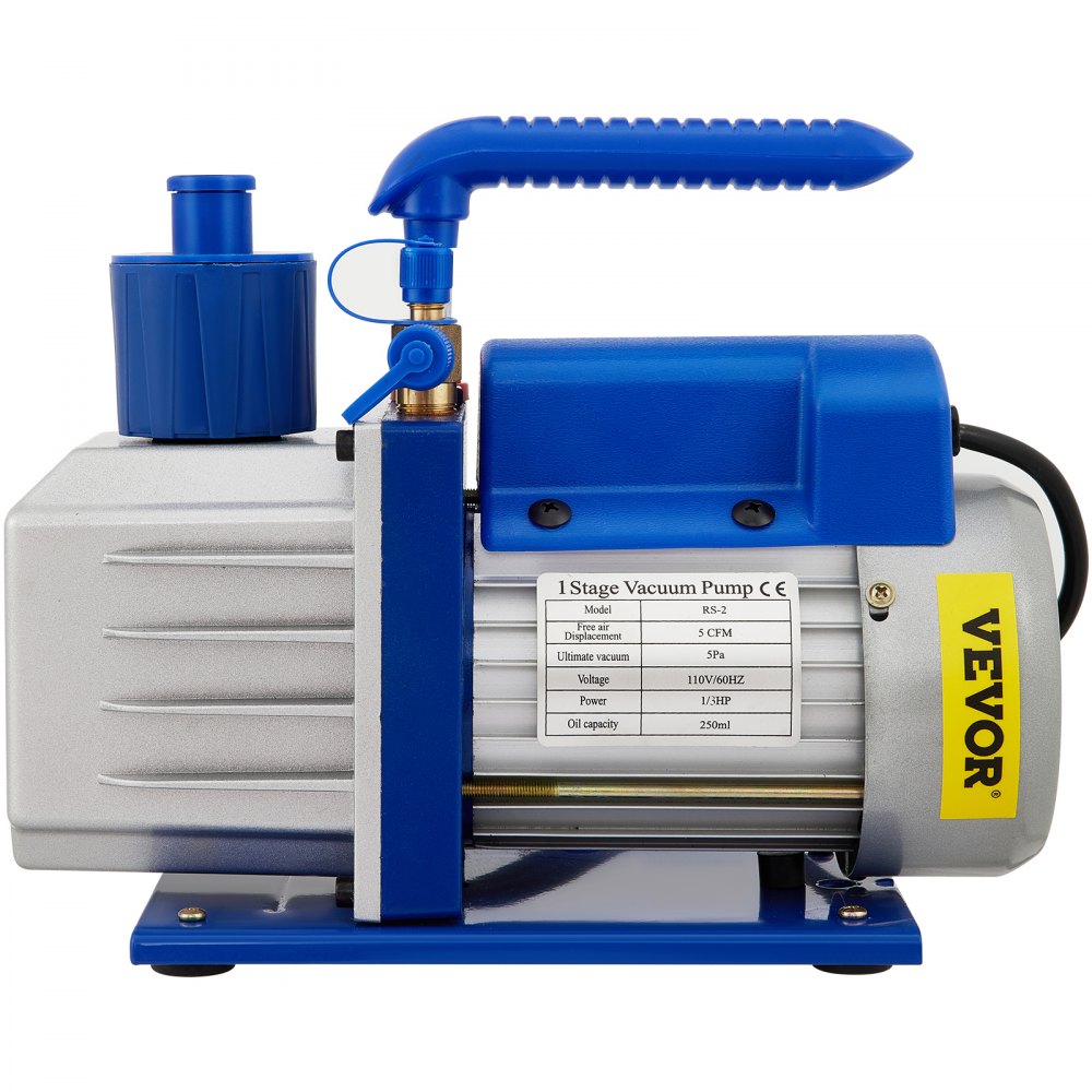 VEVOR Bomba de Vacío 141L/min 19L Cámara de Vacío con Bomba Rotativa de Una Sola Etapa 5 CFM 1/3 HP HVAC Kit de Herramientas de Aire para Estabilizar Madera Desgasificar Siliconas, Epoxis