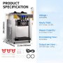 VEVOR Máquina de Helado Suave Rendimiento de 22-30 L/hora, Máquina de Helado Comercial de Encimera con Pantalla LCD, 3 Sabores, Tolva de Mezcla de 6 L, para Heladerías, Panaderías, Restaurantes
