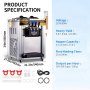 VEVOR Máquina de Helado Suave Rendimiento de 22-30 L/hora, Máquina de Helado Comercial de Encimera, 3 Sabores, Tolva de Mezcla de 6 L, para Heladerías, Panaderías, Restaurantes, 74,5 x 54 x 86 cm