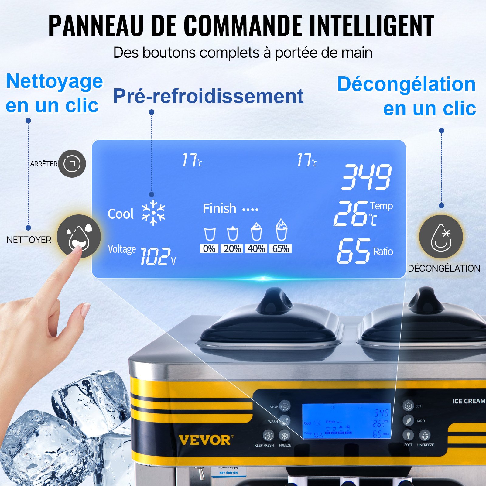 VEVOR Commercial Soft Serve Ice Cream Machine 2350W Countertop Soft Serve Ice Cream Machine 22-30L/hr. Desktop Soft Serve Ice Cream Machine, 3 Flavors with LCD Display, Ice Cream Machine, Food Ice Cream Machine