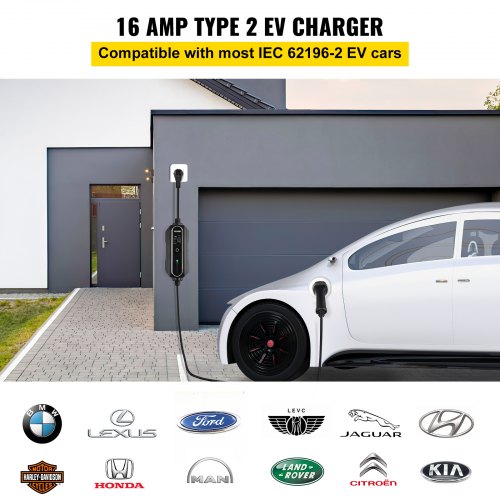 VEVOR Cargador Portátil de Vehículos Eléctricos de 16 A Tipo 2, Cargador Home EV 3,6 kW Cargador de Coche EV Compatible con la Mayoría de los Coches Eléctricos, que Cumplen con la Norma IEC 62196-2