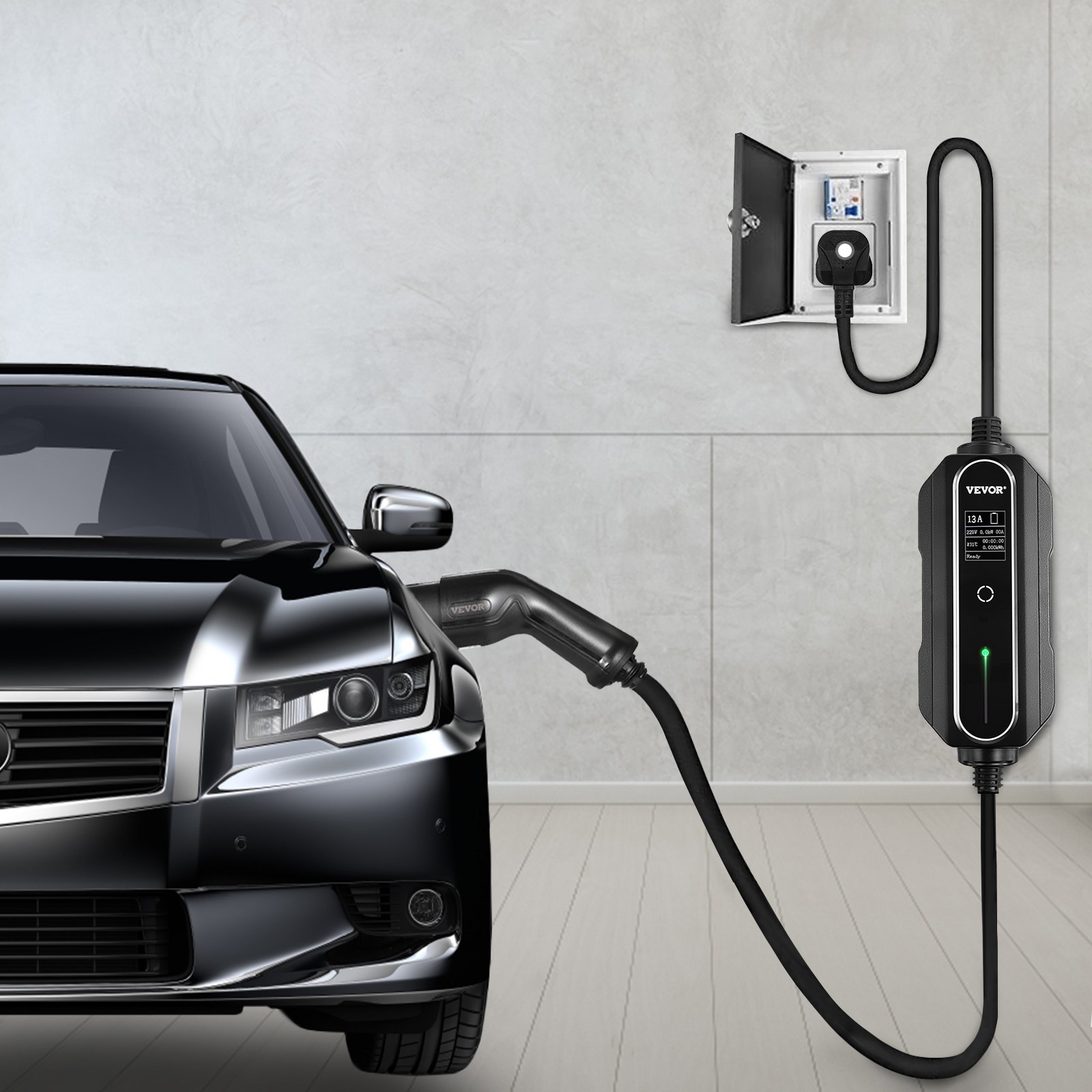 VEVOR Cargador Portátil de Vehículos Eléctricos de 16 A Tipo 2, Cargador Home EV 3,6 kW Cargador de Coche EV Compatible con la Mayoría de los Coches Eléctricos, que Cumplen con la Norma IEC 62196-2