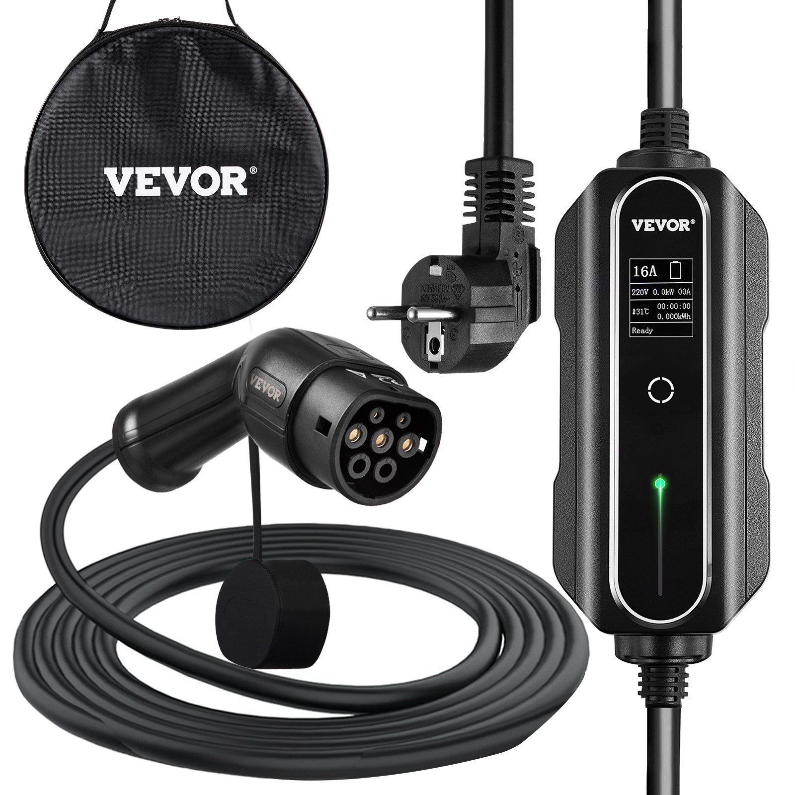 VEVOR Cargador Portátil de Vehículos Eléctricos de 16 A Tipo 2, Cargador Home EV 3,6 kW Cargador de Coche EV Compatible con la Mayoría de los Coches Eléctricos, que Cumplen con la Norma IEC 62196-2