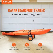 VEVOR Carrito de Kayak de Alta Resistencia Carga de 113kg Carro de Transporte Plegable para Canoas con Ruedas Sólidas de 25,4 cm Pie de Apoyo Antideslizante y Correa de Amarre para Kayaks Canoas Botes