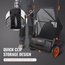 VEVOR Barredora de Césped 99 L Manual con Bolsa Ancho de Barrido 53,5 cm Cepillo Giratorio Altura Ajustable con Ruedas de 25 cm para Césped Hojas de Jardín Escombros Secos 112x67x90 cm