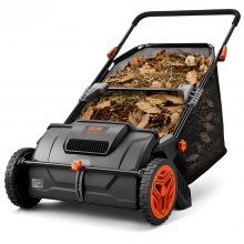 VEVOR Barredora de Césped 99 L Manual con Bolsa Ancho de Barrido 53,5 cm Cepillo Giratorio Altura Ajustable con Ruedas de 25 cm para Césped Hojas de Jardín Escombros Secos 112x67x90 cm