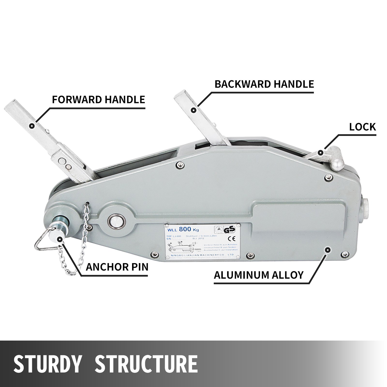 0.8t Cabrestante De Elevación Manual Con 25m Cuerda Alta Resistencia