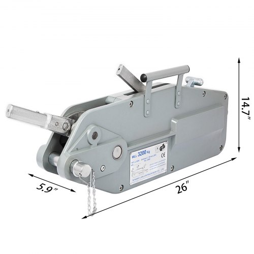 VEVOR Polipasto Manual de Cadena, Capacidad Nominal: 3.200 lbs, Polipasto de Tracción de Cable, Cabrestante Manual con Cuerda de 20 m, Polipasto Manual, para Espacios Estrechos o Campos sin Energía