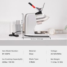VEVOR Máquina para Picar Hielo Eléctrica 100 kg/h Picadora de Hielo Comercial 300 W Cabezal de Acero Inoxidable de 4 Cuchillas Trituradora de Hielo Eléctrica para Bebidas Frías Bar Restaurante, Plata