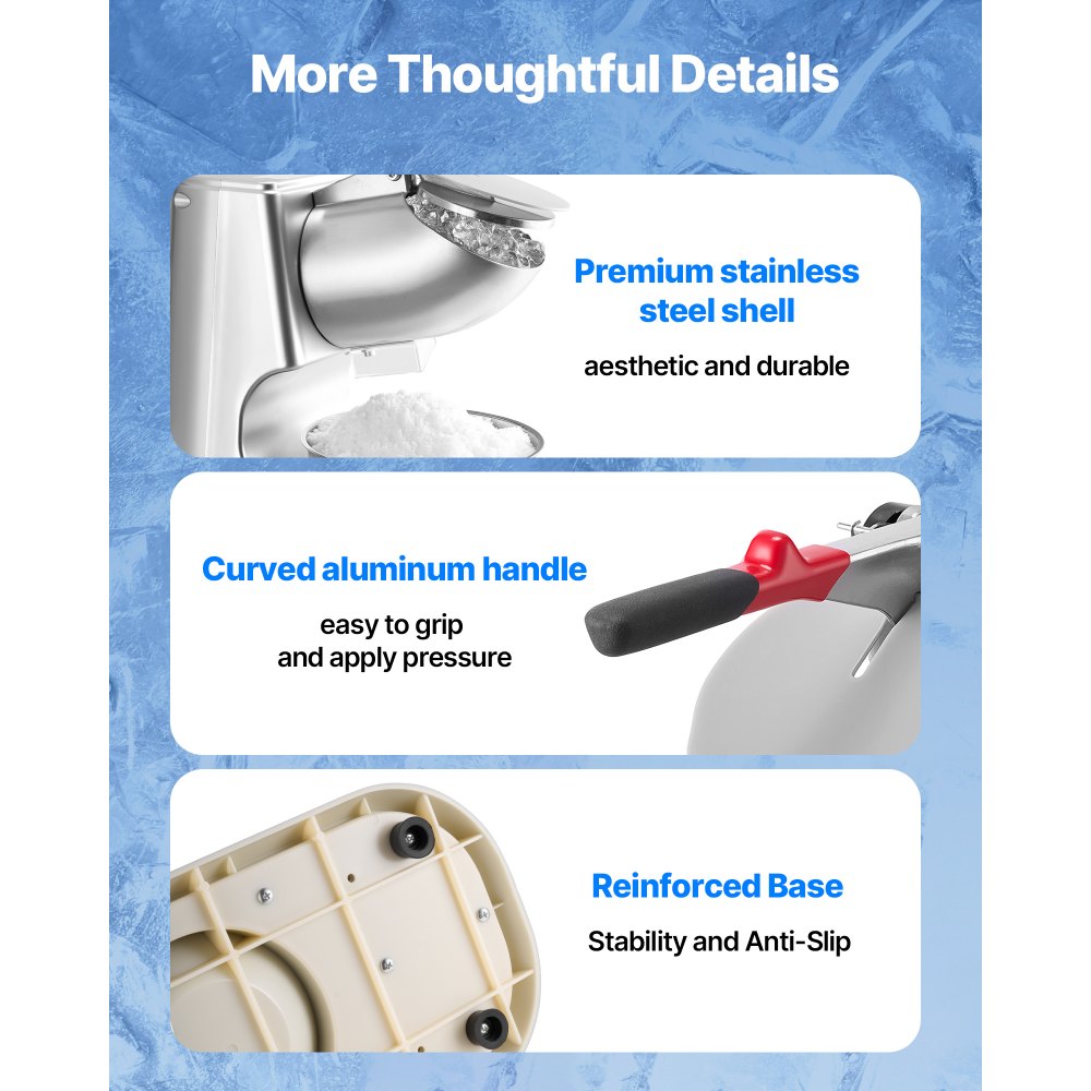 VEVOR Ice Crusher Machine, 100kg Per Hour Electric 4 Blades Snow Cone Maker, Stainless Steel Shaved Ice Machine with Bowl and Cover, 300W 2000RPM Ice-Shaver for Home and Commercial Use, Silver