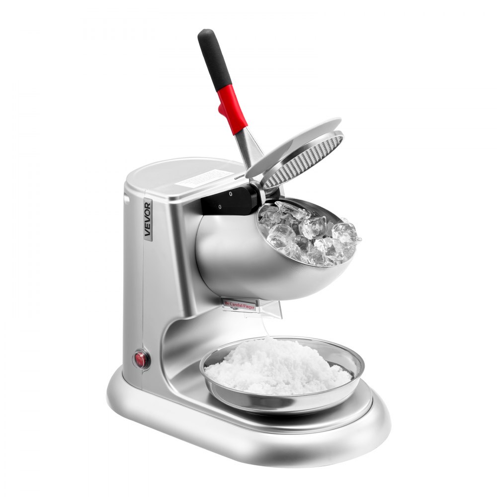VEVOR Ice Crusher Machine, 100kg Per Hour Electric 4 Blades Snow Cone Maker, Stainless Steel Shaved Ice Machine with Bowl and Cover, 300W 2000RPM Ice-Shaver for Home and Commercial Use, Silver