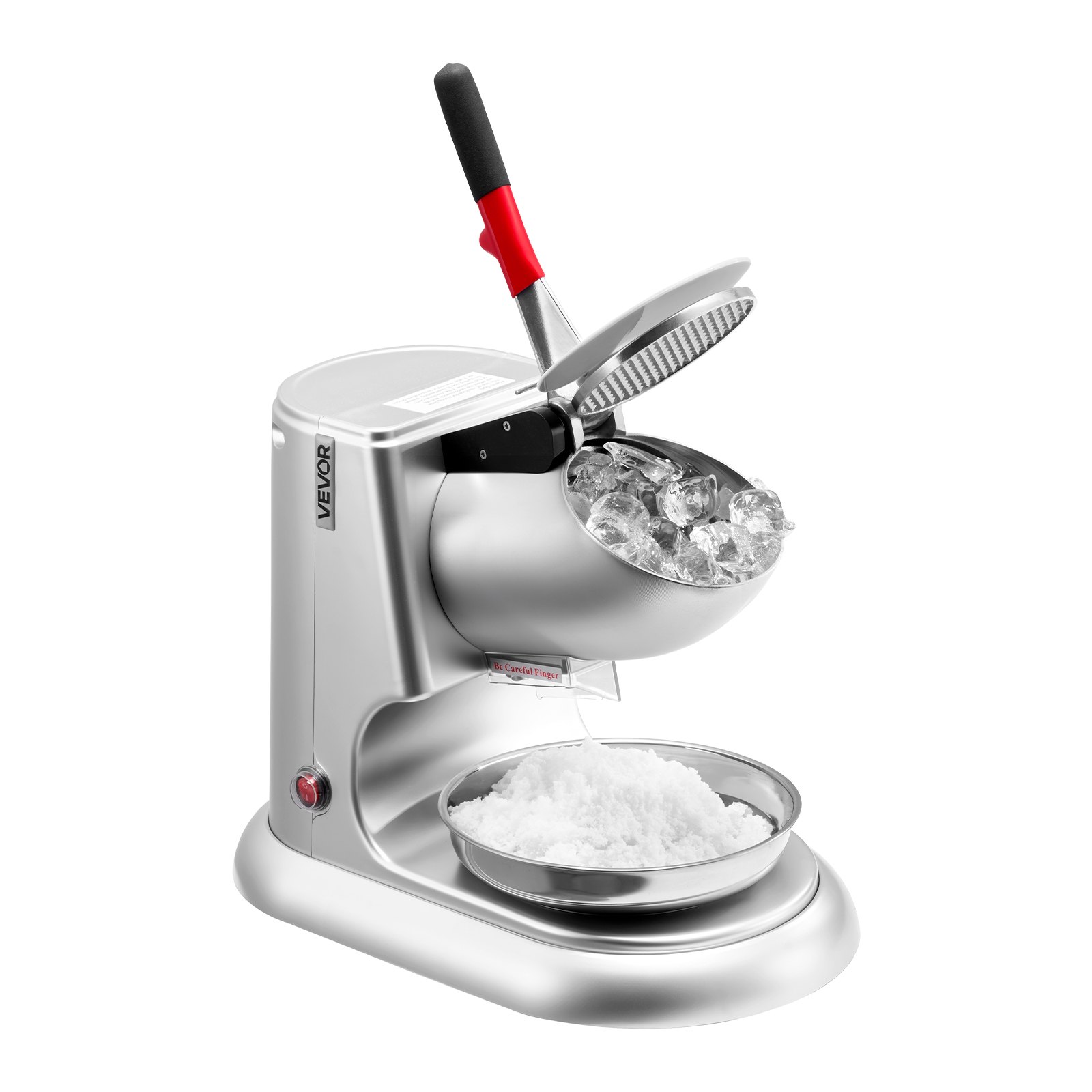 VEVOR Ice Crusher Machine, 100kg Per Hour Electric 4 Blades Snow Cone Maker, Stainless Steel Shaved Ice Machine with Bowl and Cover, 300W 2000RPM Ice-Shaver for Home and Commercial Use, Silver