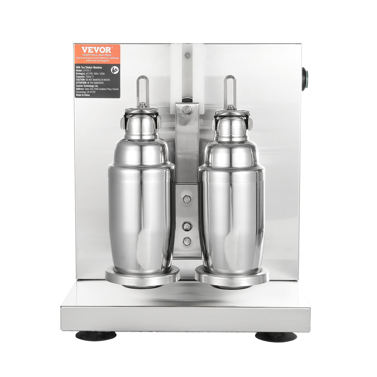 VEVOR Milkshake Machine, 120W Commercial Milk Tea Shaker, Dual-Head Milkshake Mixer, 0-180s Adjustable Milkshake Mixer, with 750ml Stainless Steel Cup, for Milk Tea Shops