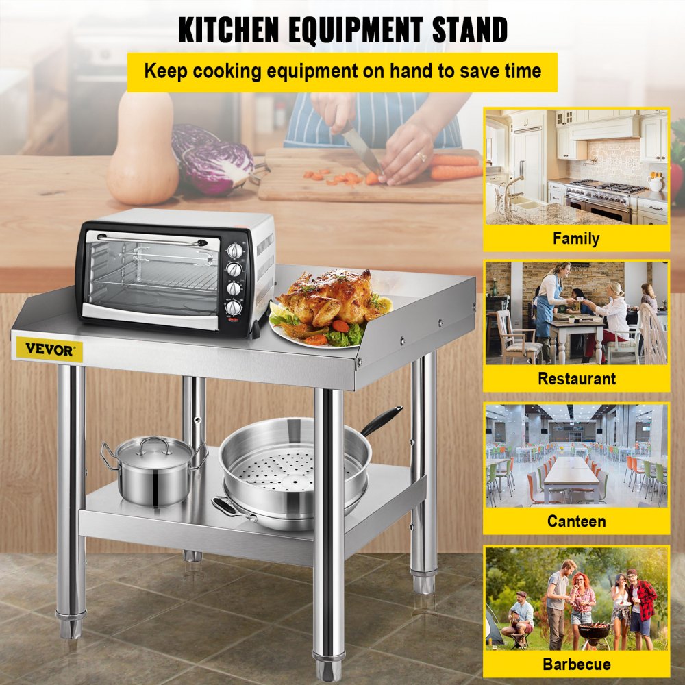 Mesa de acero inoxidable VEVOR para preparación y trabajo, soporte para equipos de cocina de 24" x 24