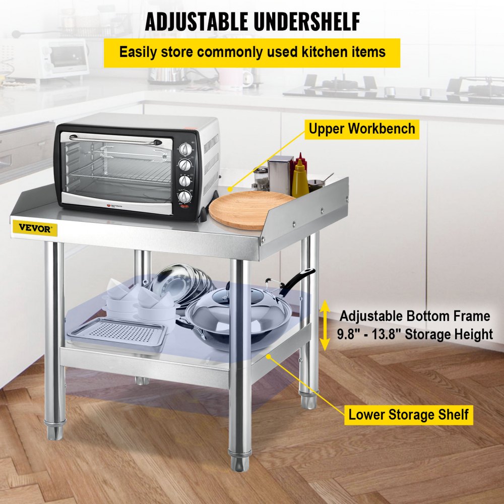 Mesa de acero inoxidable VEVOR para preparación y trabajo, soporte para equipos de cocina de 24" x 24