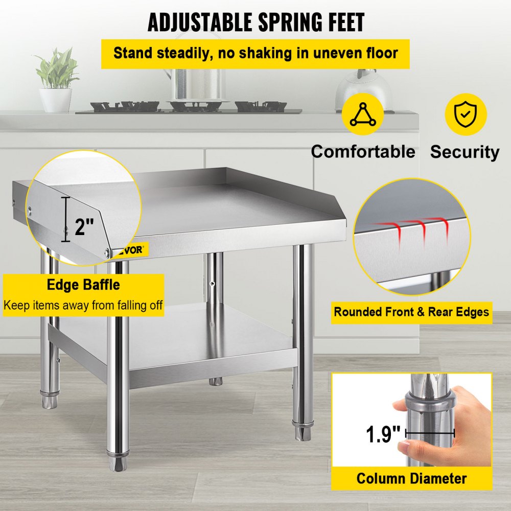 Mesa de acero inoxidable VEVOR para preparación y trabajo, soporte para equipos de cocina de 24" x 24