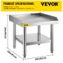 Mesa de acero inoxidable VEVOR para preparación y trabajo, soporte para equipos de cocina de 24" x 24