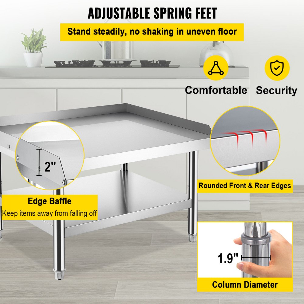 Mesa de acero inoxidable VEVOR para preparación y trabajo, soporte para equipos de cocina de 36" x 30