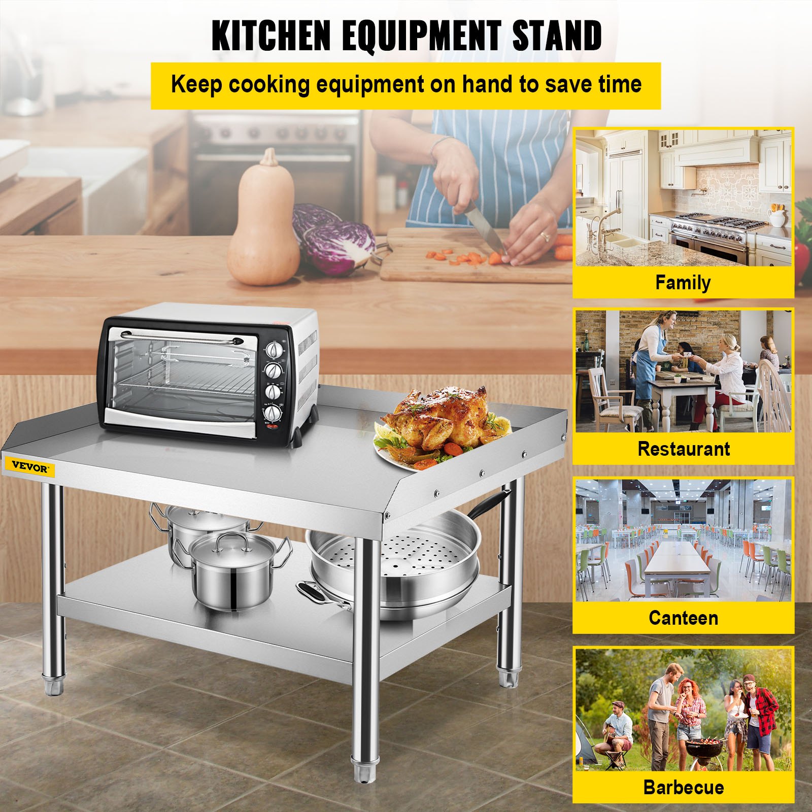 Mesa de acero inoxidable VEVOR para preparación y trabajo, soporte para equipos de cocina de 36" x 30