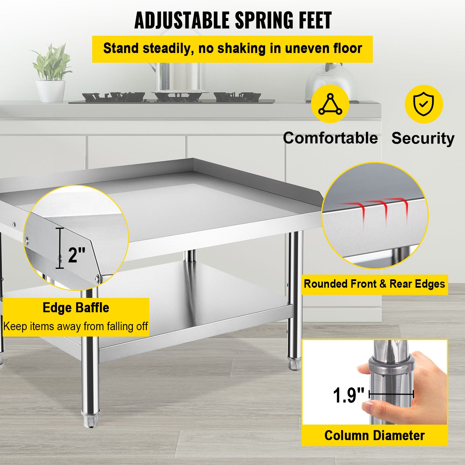 Mesa de acero inoxidable VEVOR para preparación y trabajo, soporte para equipos de cocina de 36" x 30