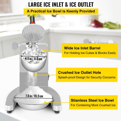 VEVOR Trituradora de Hielo Eléctrica 300 W 95 kg / H Picadora de Hielo 1450 r / min Trituradora de Hielo Profesional con Palas Dobles Acero Inoxidable Hogar y Comercial Base U Antideslizante Plateado