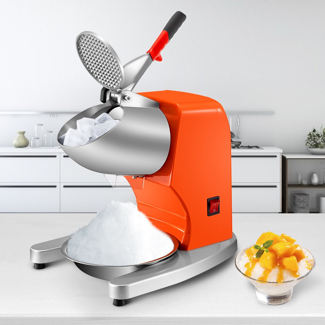 VEVOR Trituradora de Hielo Eléctrica 300 W 95 kg / H Picadora de Hielo 1450 r / min Trituradora de Hielo Profesional con Palas Dobles Acero Inoxidable Hogar y Comercial Base U Antideslizante Naranja