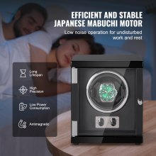 VEVOR Enrollador Automático de Relojes 1 Caja de Reloj para Relojes Automáticos con Motor Mabuchi Japonés Silencioso 5 Modos de Cuerda en Panel de Alta Densidad y LED Azul Acrílico Uso Doméstico