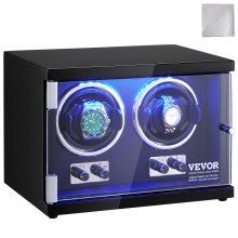 VEVOR Caja enrolladora automática para relojes con capacidad para 2 relojes automáticos con 2 motores silenciosos japoneses Mabuchi 5 modos de cuerda en panel de alta densidad y LED acrílico azul