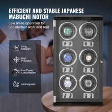 VEVOR Caja enrolladora automática para relojes con capacidad para 6 relojes automáticos con 6 motores silenciosos japoneses Mabuchi 5 modos de cuerda en panel de alta densidad y LED acrílico azul