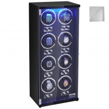 VEVOR Caja enrolladora automática para relojes con capacidad para 8 relojes automáticos con 8 motores silenciosos japoneses Mabuchi 5 modos de cuerda en panel de alta densidad y LED acrílico azul