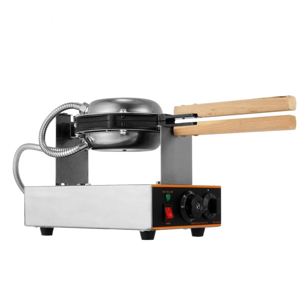 BuoQu Gofrera Máquina de Gofre de Acero Inoxidable para Hacer Gofres de Huevo Bubble Waffles Girario 180 Grado con Mango de Madera