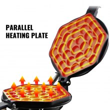 VEVOR Gofrera Máquina de Gofre de Acero Inoxidable para Hacer Bubble Waffles Girario 180 Grado con Mango de Madera