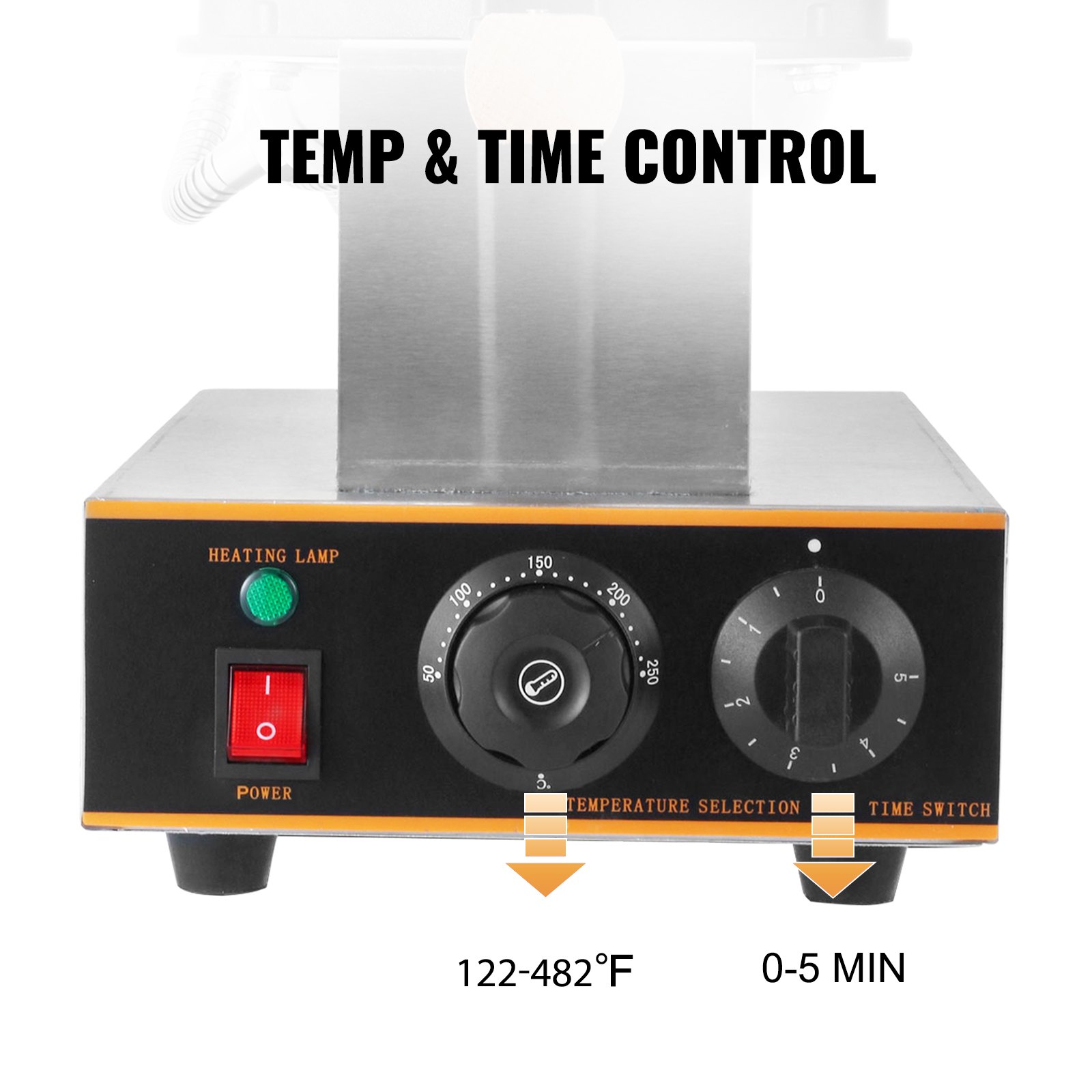 VEVOR Gofrera Máquina de Gofre de Acero Inoxidable para Hacer Bubble Waffles Girario 180 Grado con Mango de Madera