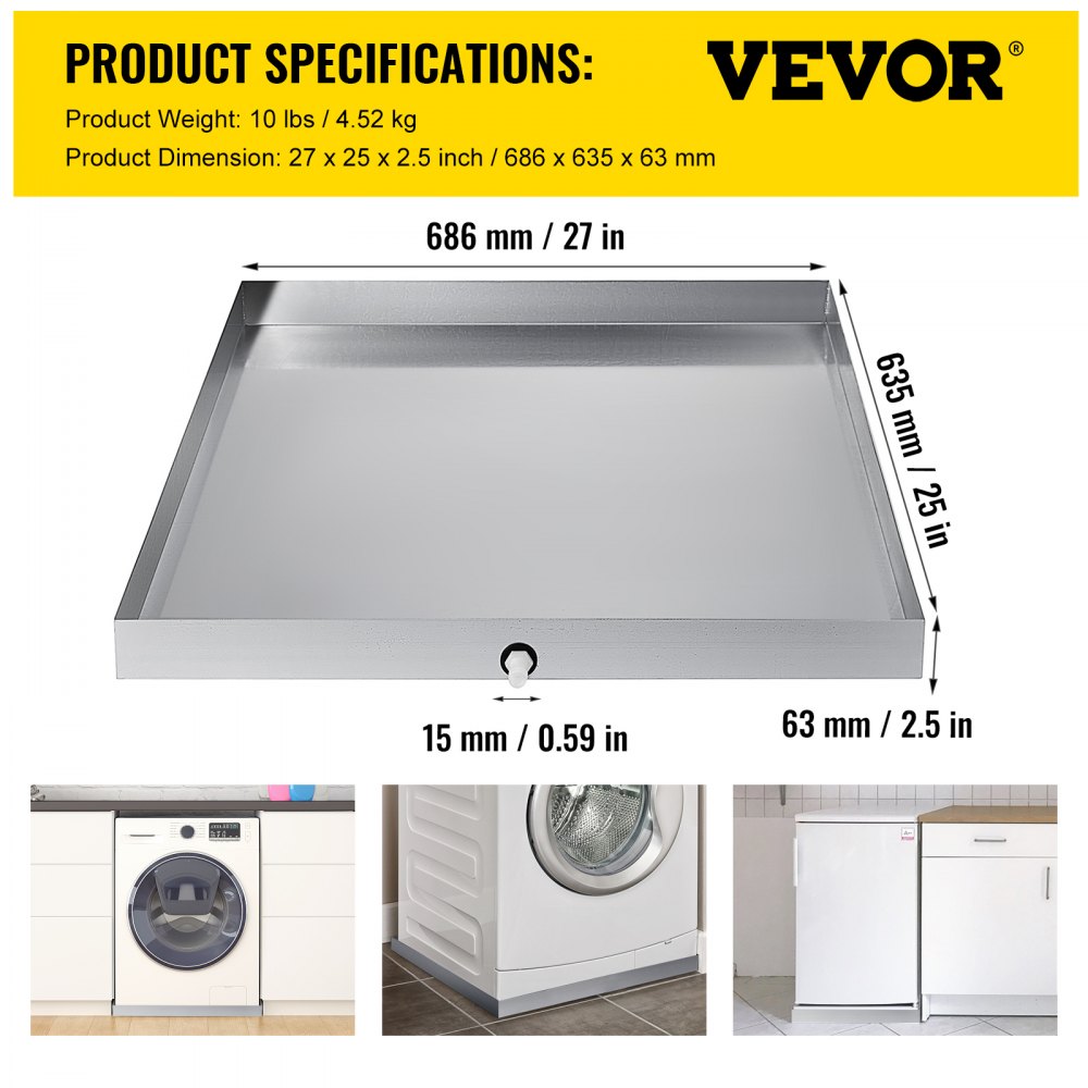 Bandeja De Goteo De Lavadora 27”x25”sartén De Goteo Para Lavadora Acero Inox