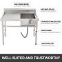 VEVOR Fregadero de un Seno para Cocina de Acero Inoxidable 98 x 60 x 111 CM Fregadero Cocina Rectangular Fregadero Cocina un Seno con Panel Izquierdo Cuadrado Lavabo Sobre-Encimera