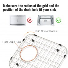 VEVOR Rejilla Inferior del Fregadero 2 Piezas 33,8x29,5x2,54 cm Alfombrilla para Fregadero de Cocina de Acero Inoxidable 304 Desagüe Trasero R50 Accesorio para Fregadero con Radio de Esquina