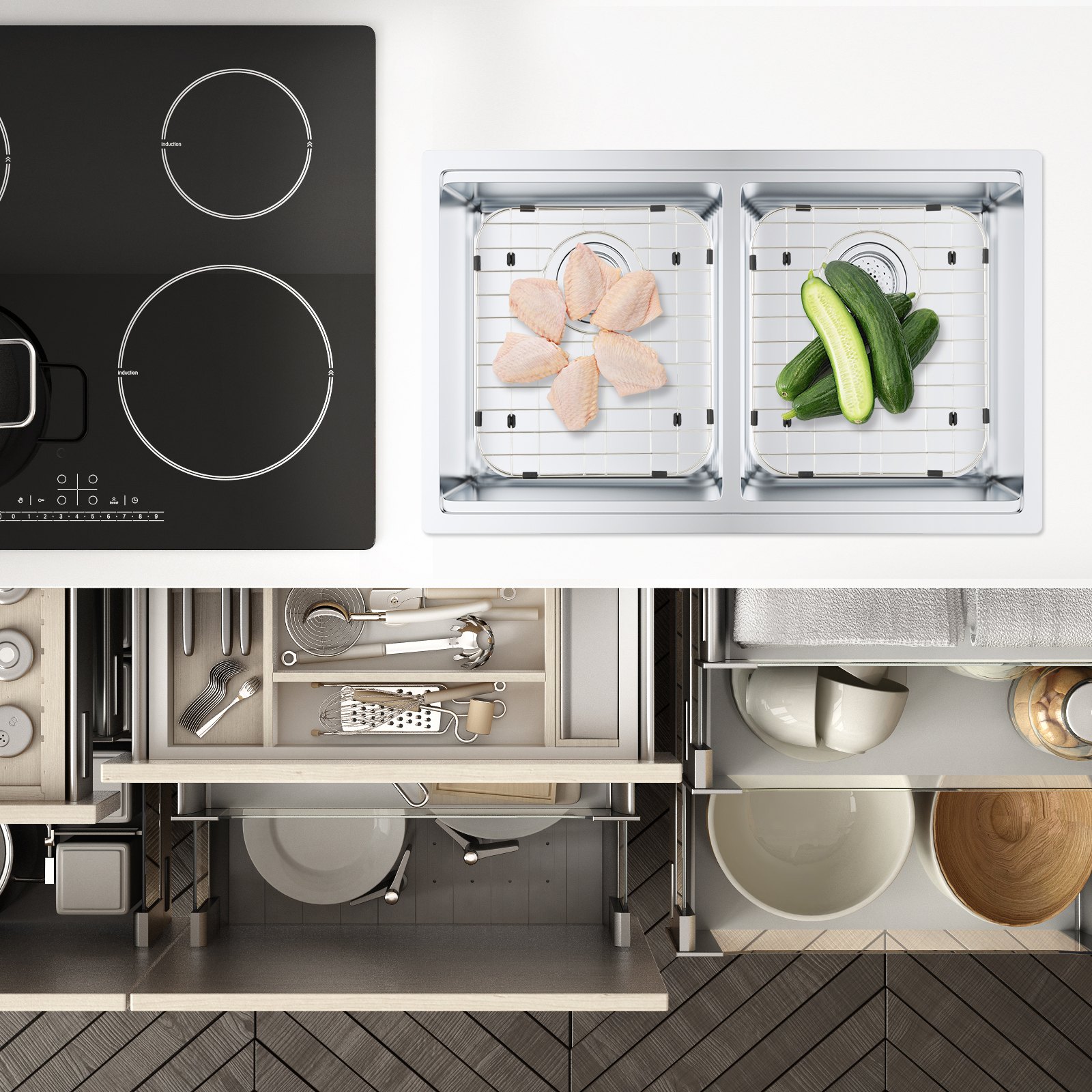 VEVOR Rejilla Inferior del Fregadero 2 Piezas 33,8x29,5x2,54 cm Alfombrilla para Fregadero de Cocina de Acero Inoxidable 304 Desagüe Trasero R50 Accesorio para Fregadero con Radio de Esquina