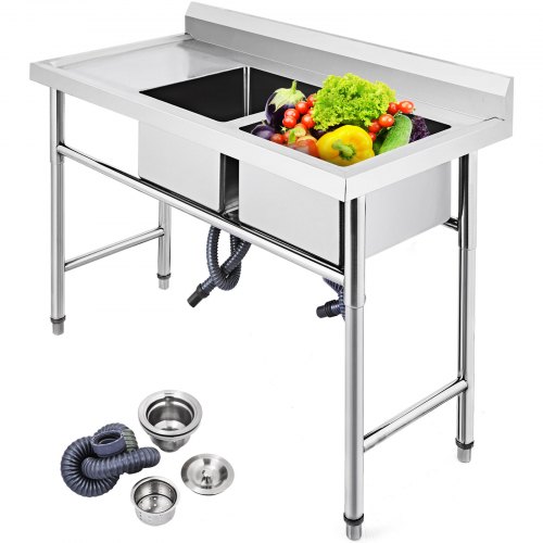 Fregadero 2 Cubetas+Escurridor 130 X 65cm Cocina Desagüe Lavadero Artesanal