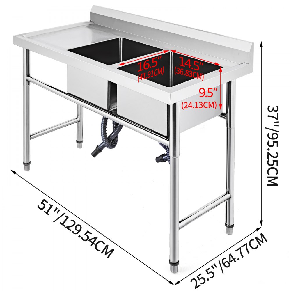 Fregadero 2 Cubetas+Escurridor 130 X 65cm Cocina Desagüe Lavadero Artesanal